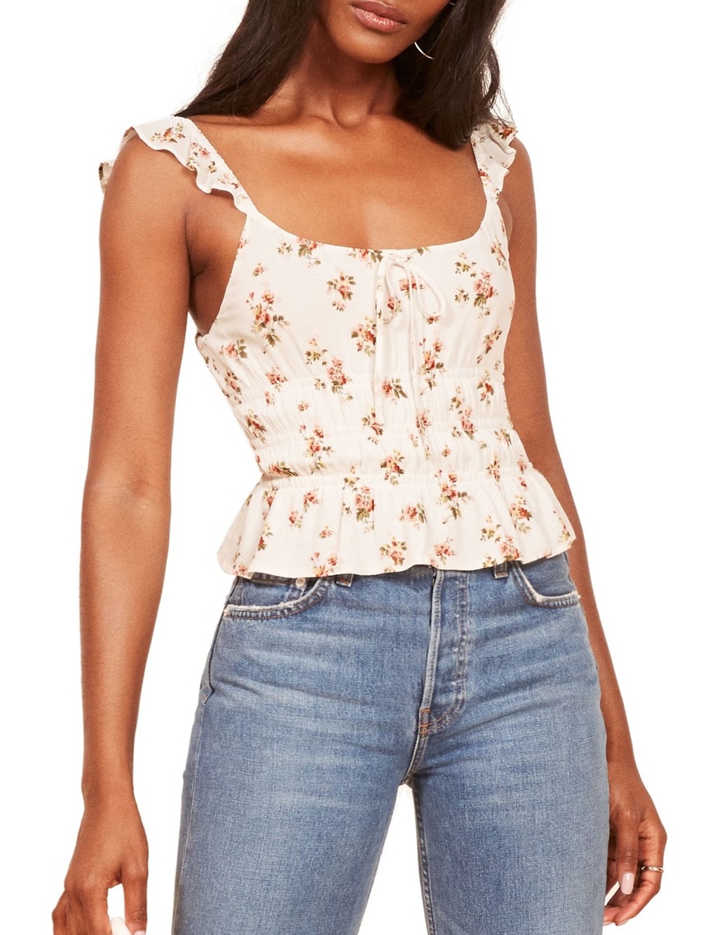 Reformation Aurora Floral Top Ruffle Strap Small